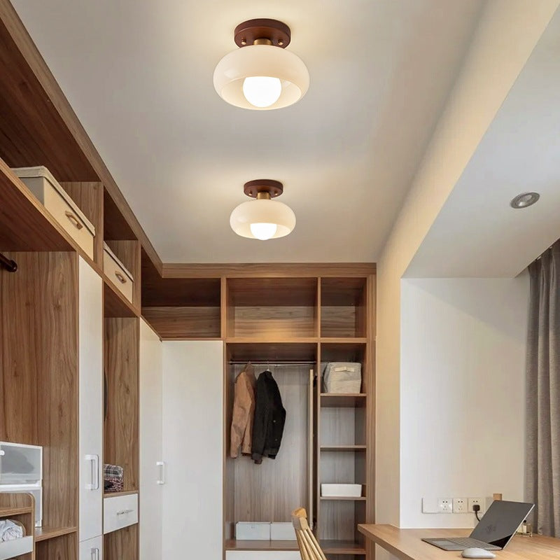 Modern Bauhaus Ceiling Light, Cream Glass Flush Mount Ceiling Lamp for Low Ceilings, Bedroom, Hallway & Living Room, E27, Ø20 / Ø28cm