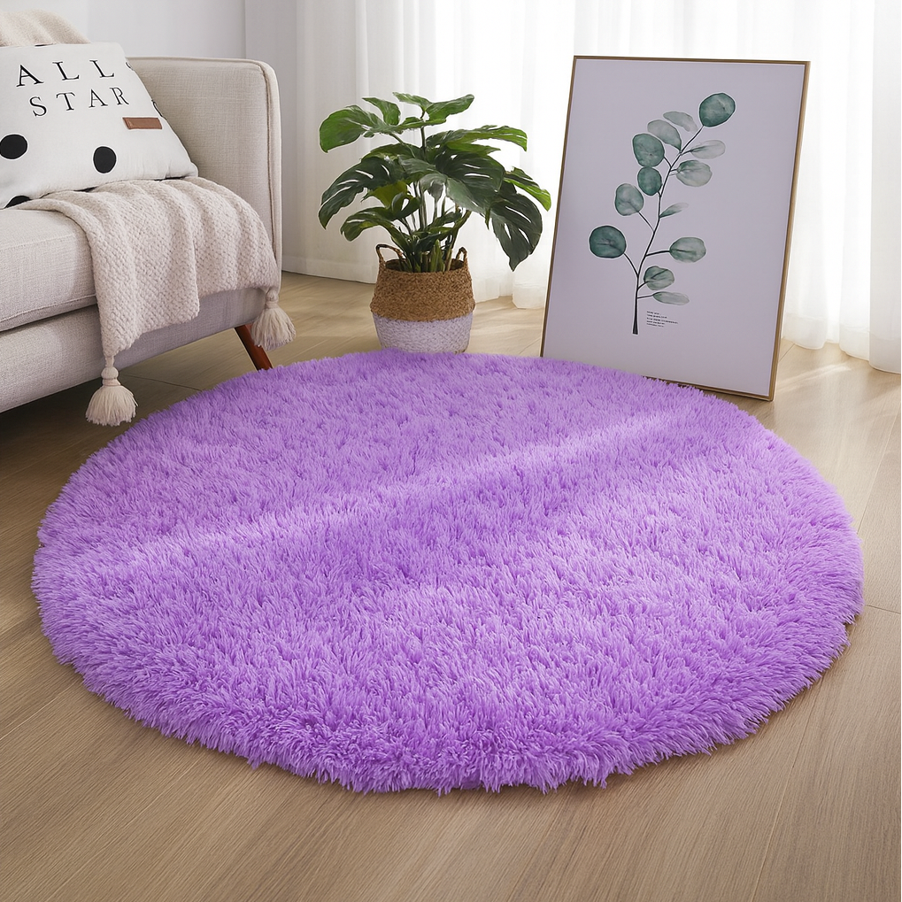 Round Floor Rug, Textured Plush Surface, Multiple Sizes, Soft Fluffy Circle Rug for Living Room, Bedroom & Nursery, 14 Colours, Ø60–160cm