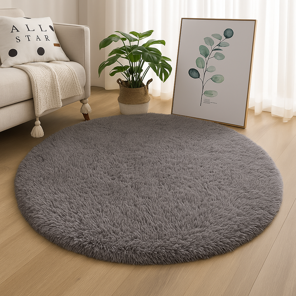 Round Floor Rug, Textured Plush Surface, Multiple Sizes, Soft Fluffy Circle Rug for Living Room, Bedroom & Nursery, 14 Colours, Ø60–160cm
