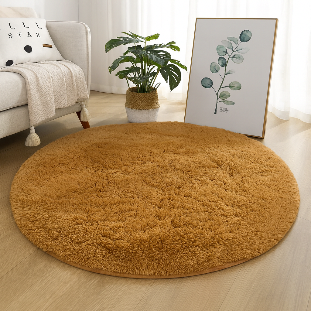 Round Floor Rug, Textured Plush Surface, Multiple Sizes, Soft Fluffy Circle Rug for Living Room, Bedroom & Nursery, 14 Colours, Ø60–160cm