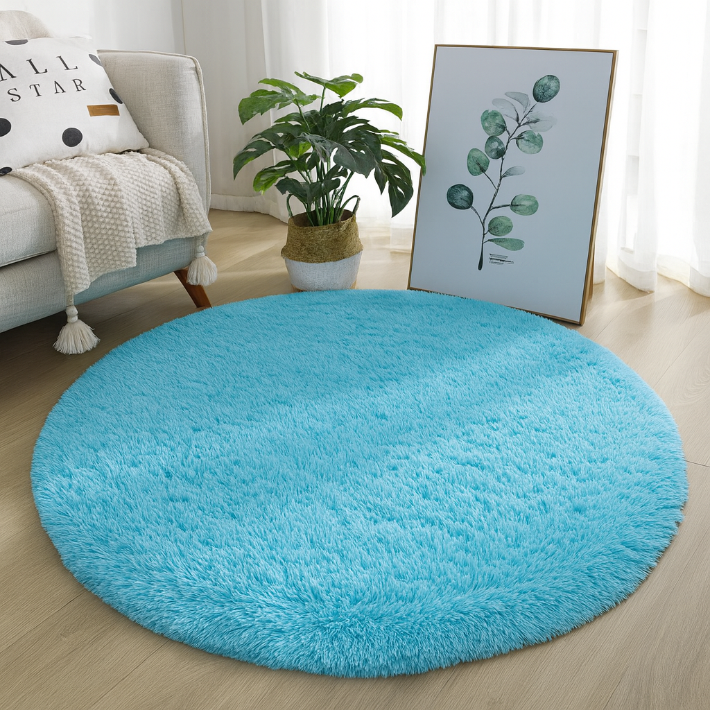 Round Floor Rug, Textured Plush Surface, Multiple Sizes, Soft Fluffy Circle Rug for Living Room, Bedroom & Nursery, 14 Colours, Ø60–160cm