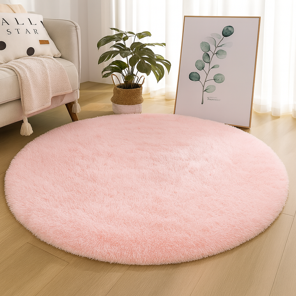 Round Floor Rug, Textured Plush Surface, Multiple Sizes, Soft Fluffy Circle Rug for Living Room, Bedroom & Nursery, 14 Colours, Ø60–160cm