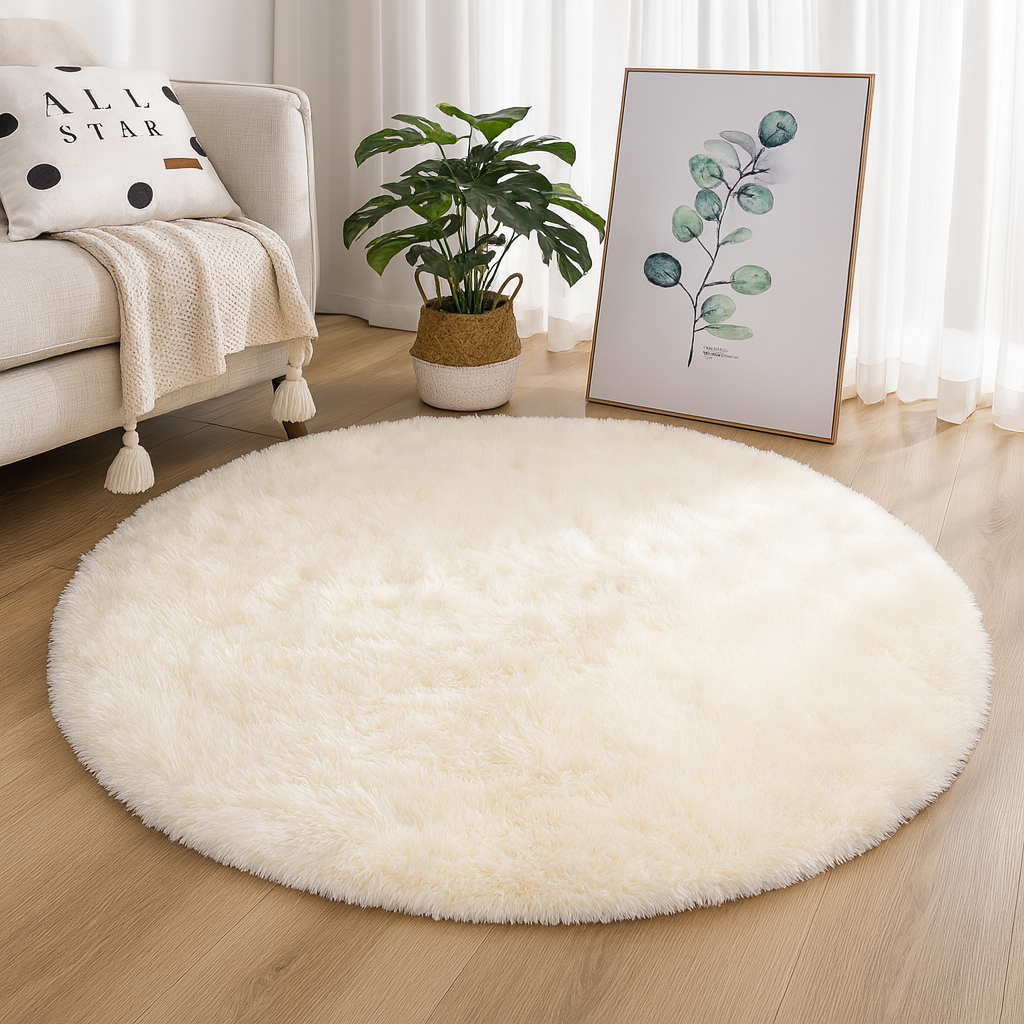 Round Floor Rug, Textured Plush Surface, Multiple Sizes, Soft Fluffy Circle Rug for Living Room, Bedroom & Nursery, 14 Colours, Ø60–160cm