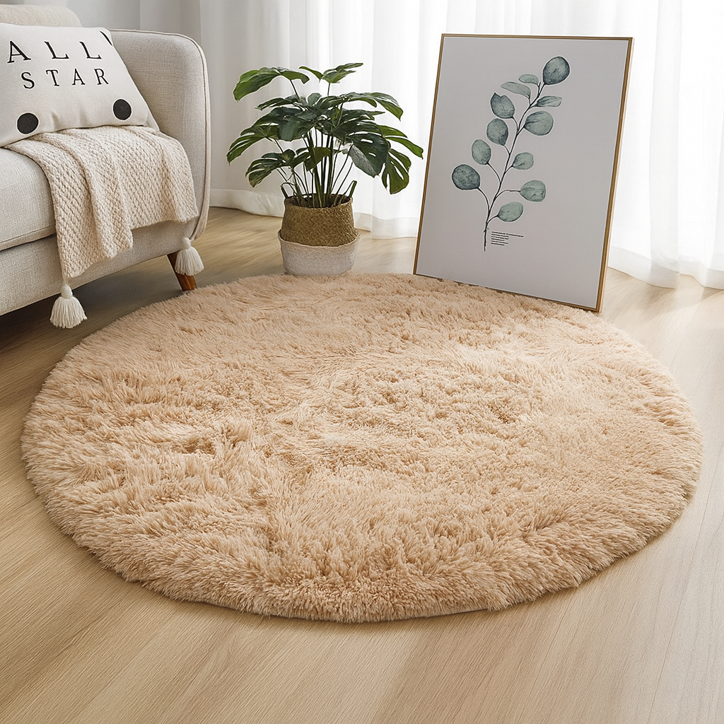 Round Floor Rug, Textured Plush Surface, Multiple Sizes, Soft Fluffy Circle Rug for Living Room, Bedroom & Nursery, 14 Colours, Ø60–160cm
