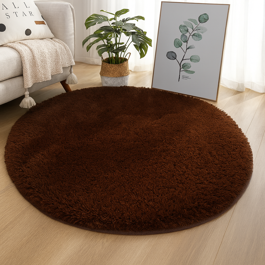 Round Floor Rug, Textured Plush Surface, Multiple Sizes, Soft Fluffy Circle Rug for Living Room, Bedroom & Nursery, 14 Colours, Ø60–160cm