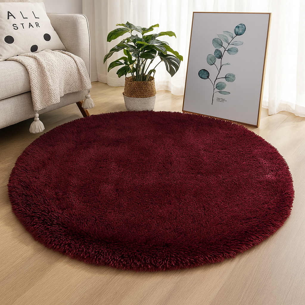 Round Floor Rug, Textured Plush Surface, Multiple Sizes, Soft Fluffy Circle Rug for Living Room, Bedroom & Nursery, 14 Colours, Ø60–160cm