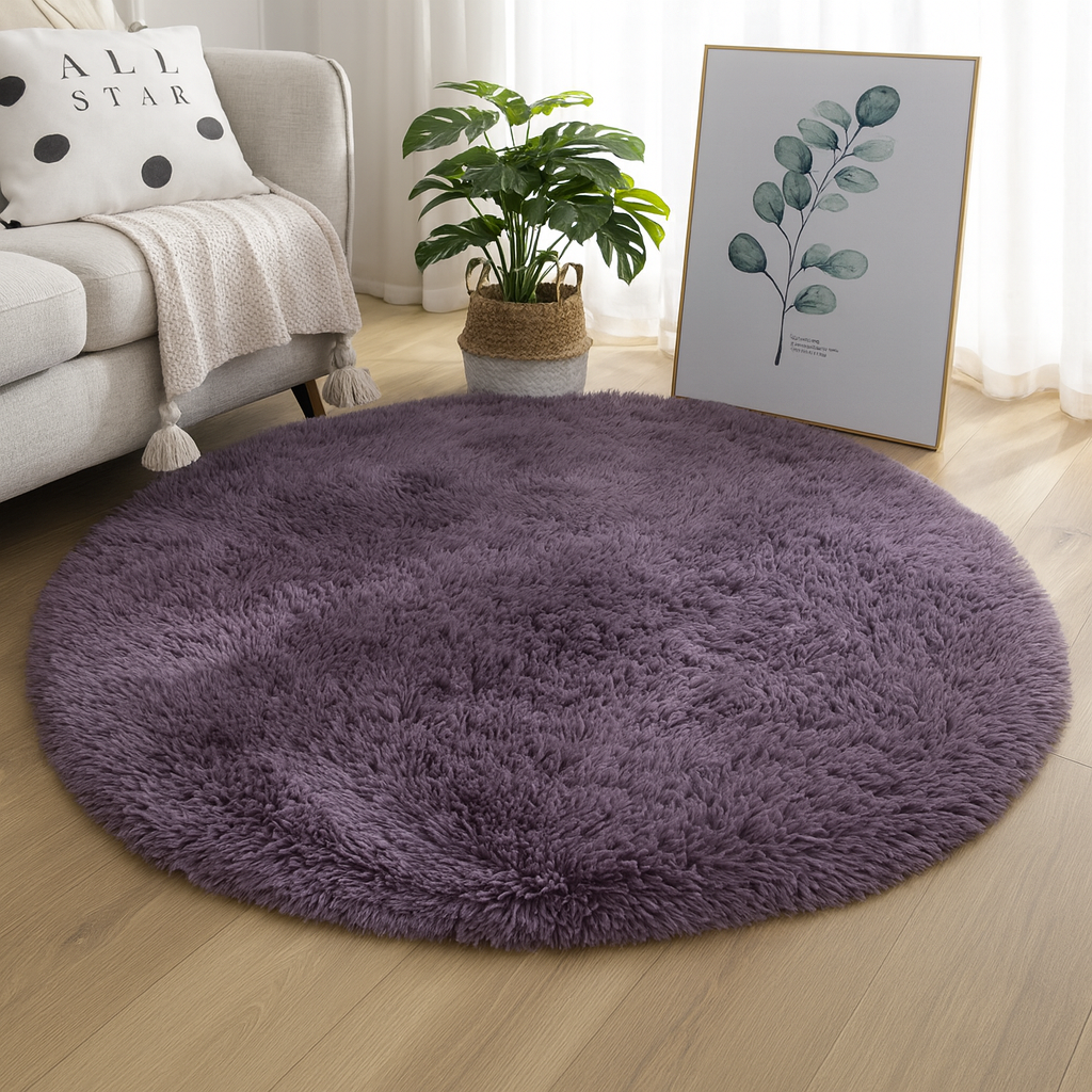Round Floor Rug, Textured Plush Surface, Multiple Sizes, Soft Fluffy Circle Rug for Living Room, Bedroom & Nursery, 14 Colours, Ø60–160cm