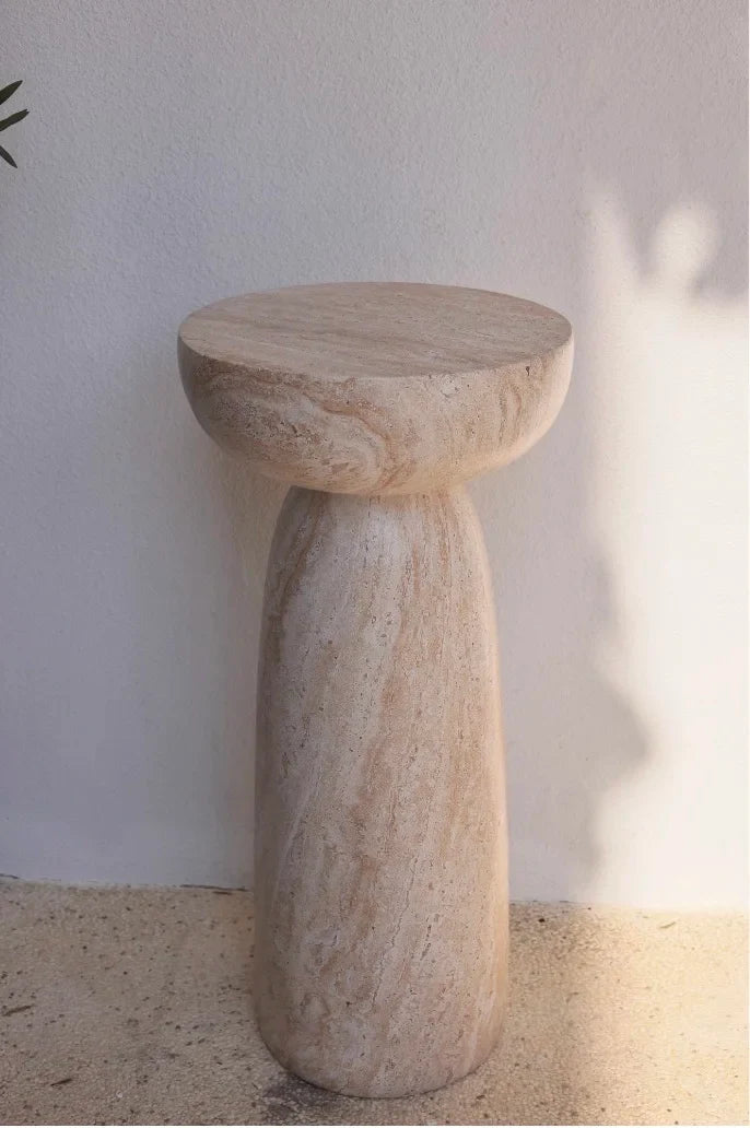 Pedestal Side Table | Travertine Effect