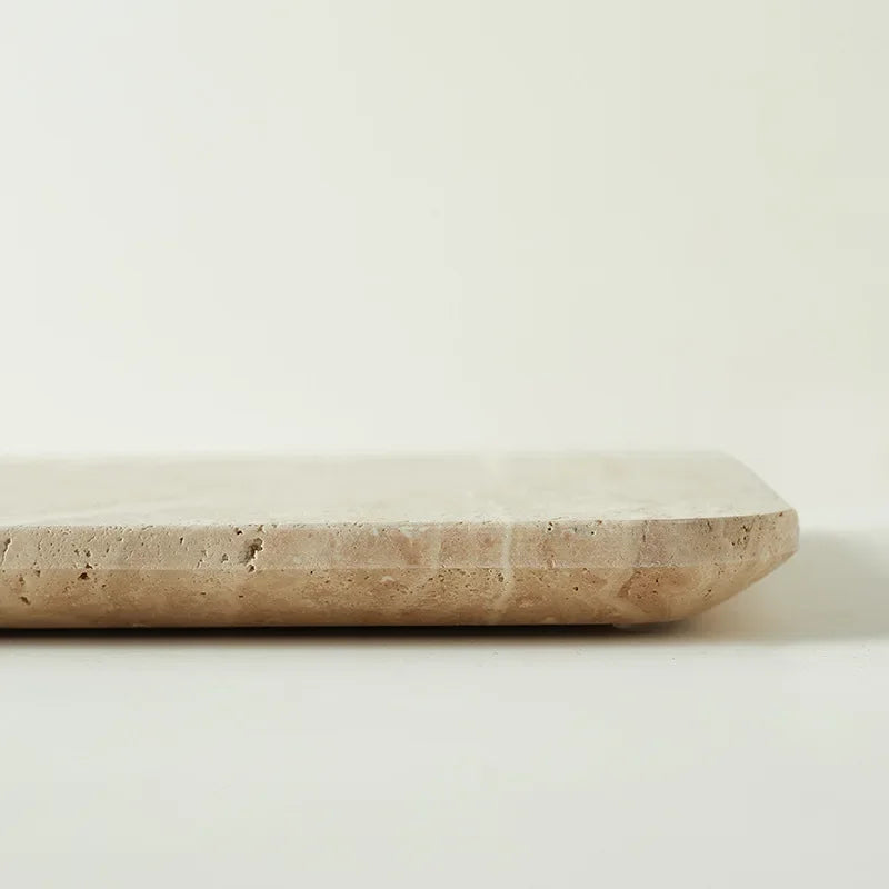 Natural Marble Tray – Beige Travertine Plate for Serving & Decor Organisation