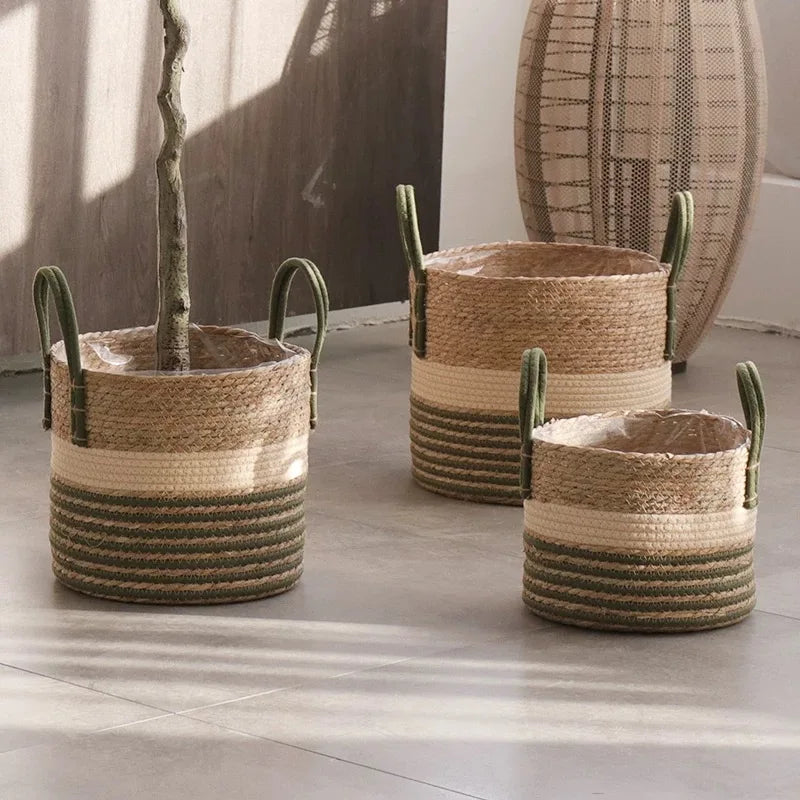 Natural Wicker Planter Basket – Handwoven Bamboo & Seagrass Storage for Home and Garden