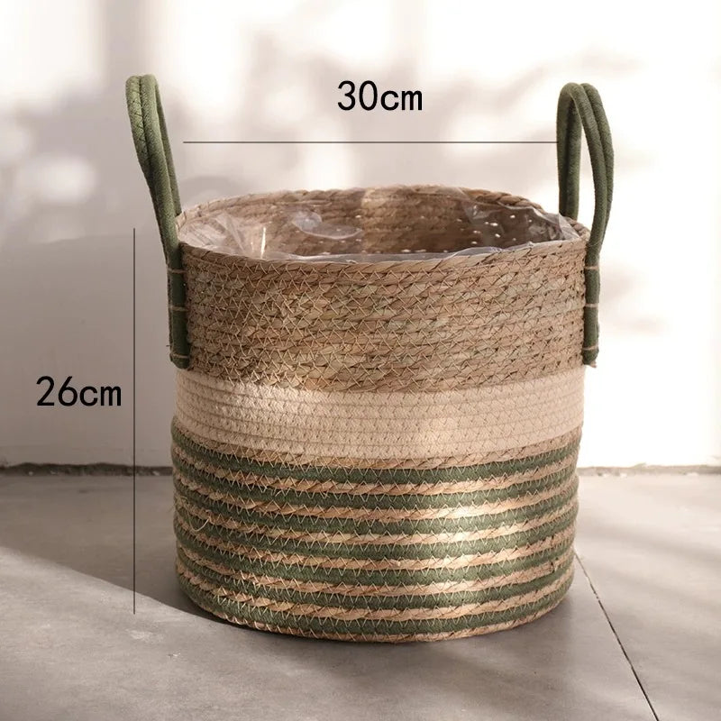 Natural Wicker Planter Basket – Handwoven Bamboo & Seagrass Storage for Home and Garden