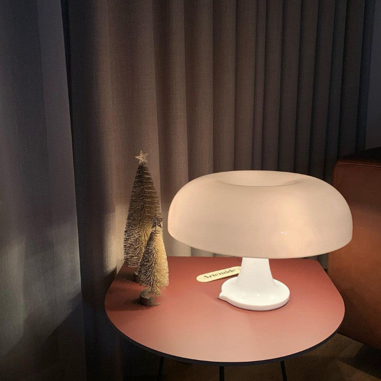 Scandinavian Style Mushroom Table Light, Bedside Lamp with Opal Dome Shade, Nordic Desk & Side Table Lamp for Bedroom and Living Room, Orange or White