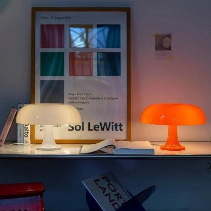 Scandinavian Style Mushroom Table Light, Bedside Lamp with Opal Dome Shade, Nordic Desk & Side Table Lamp for Bedroom and Living Room, Orange or White