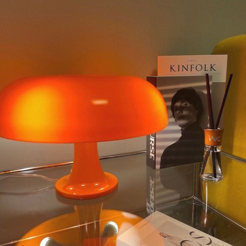 Scandinavian Style Mushroom Table Light, Bedside Lamp with Opal Dome Shade, Nordic Desk & Side Table Lamp for Bedroom and Living Room, Orange or White