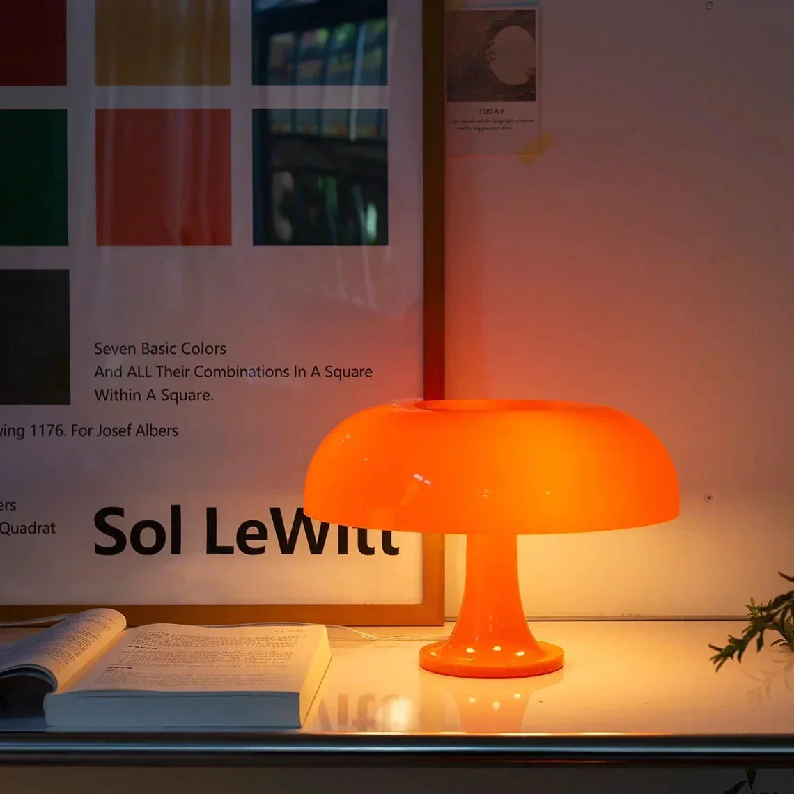 Scandinavian Style Mushroom Table Light, Bedside Lamp with Opal Dome Shade, Nordic Desk & Side Table Lamp for Bedroom and Living Room, Orange or White