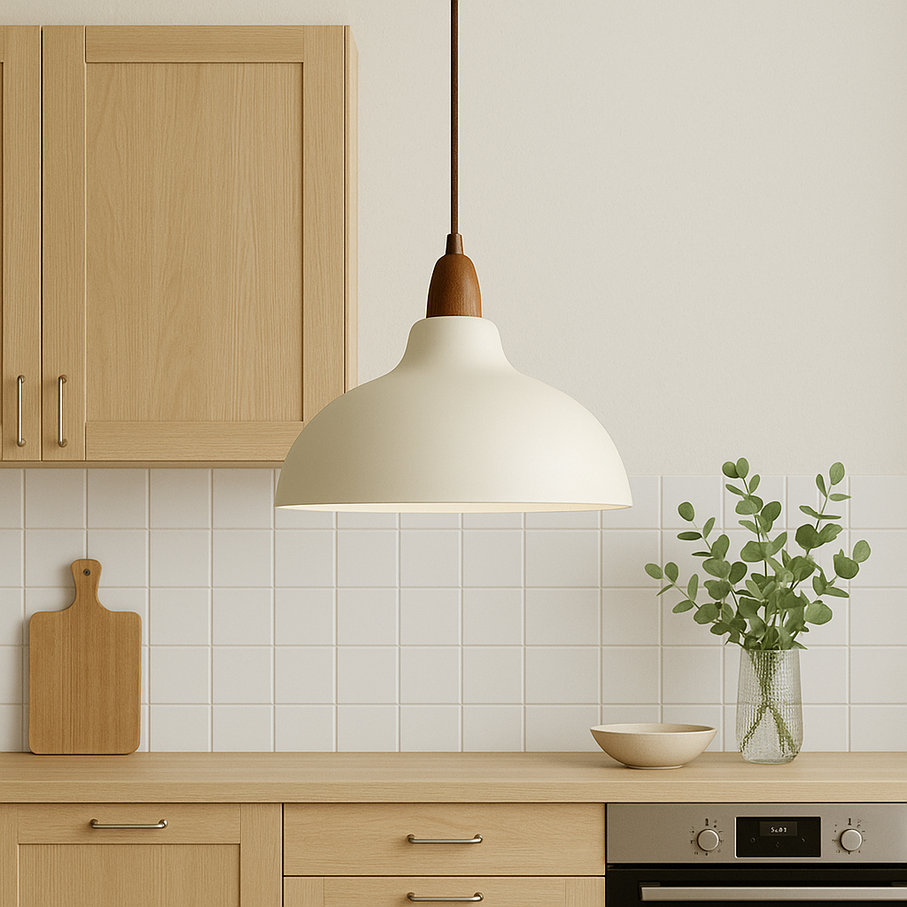 Scandinavian Minimalist Pendant Light, Nordic Wood & Metal Ceiling Lamp, 1 or 3 Heads, for Kitchen Island & Dining Table, Black or White, Ø35cm