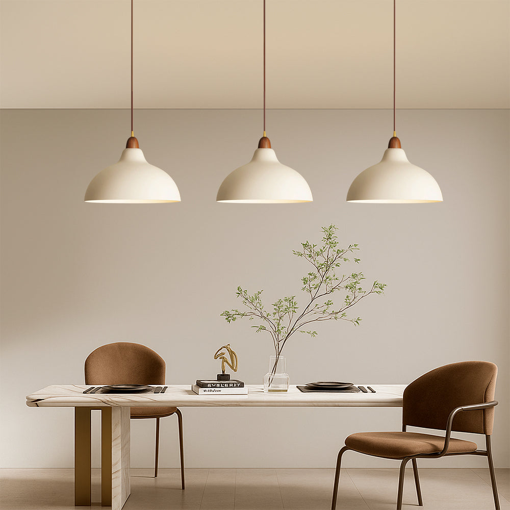 Scandinavian Minimalist Pendant Light, Nordic Wood & Metal Ceiling Lamp, 1 or 3 Heads, for Kitchen Island & Dining Table, Black or White, Ø35cm