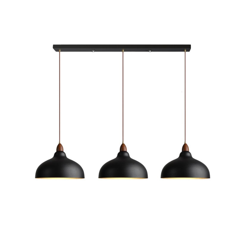 Scandinavian Minimalist Pendant Light, Nordic Wood & Metal Ceiling Lamp, 1 or 3 Heads, for Kitchen Island & Dining Table, Black or White, Ø35cm