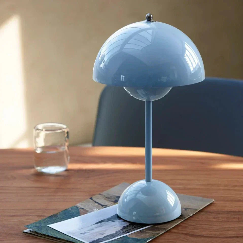 Retro Mushroom Table Lamp, Cordless Rechargeable LED Bedside Lamp, Warm Light, 8–10 Hour Battery, for Bedroom, Living Room & Desk, 8 Colours, 29.5cm