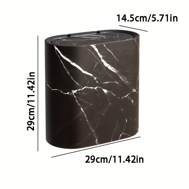Lidded Waste Bin, Bathroom and Kitchen Bin with Fitted Lid, Decorative Marble or Wood Effect Rubbish Bin for Bathroom, Kitchen & Dressing Room
