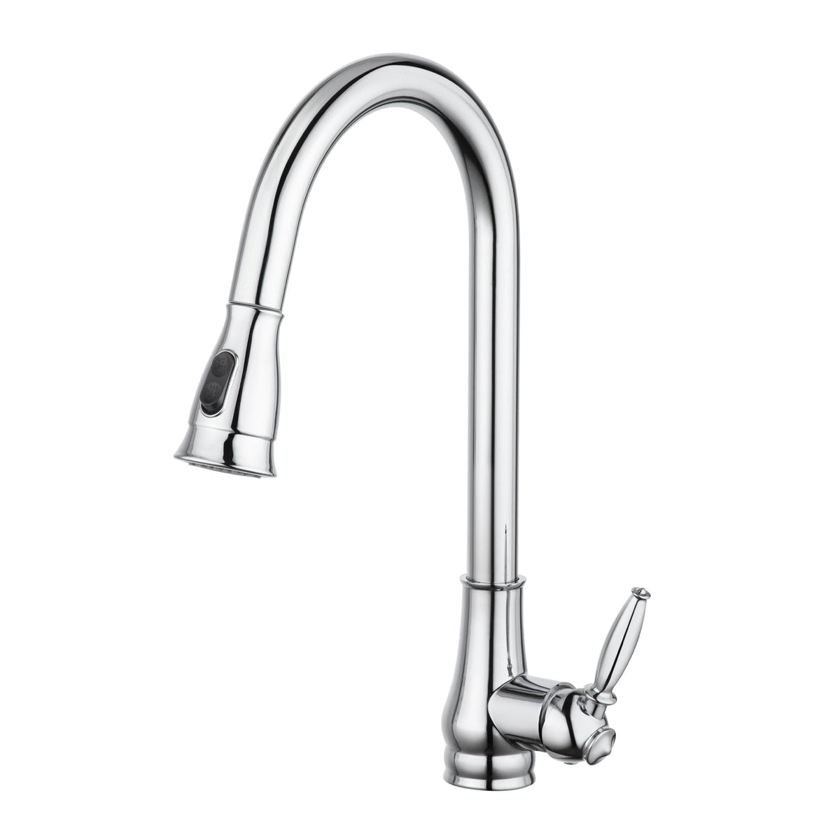 Pull-Out Kitchen Sink Mixer Tap, Chrome Vintage Style, Gooseneck Kitchen Tap with Pull-Down Spray Head & Side Lever, for Kitchen & Laundry Sinks