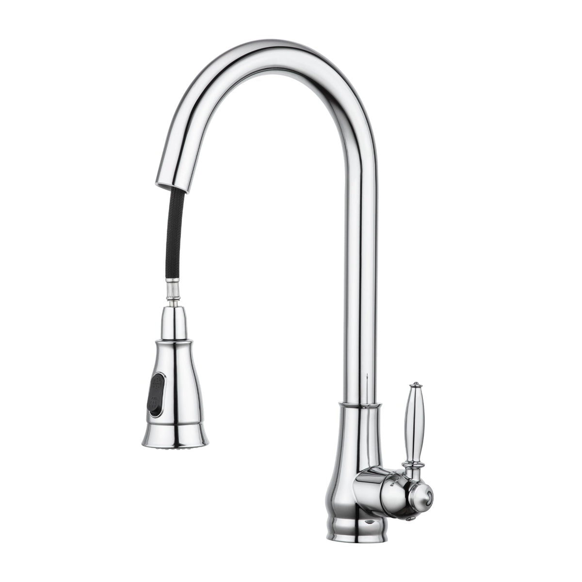 Pull-Out Kitchen Sink Mixer Tap, Chrome Vintage Style, Gooseneck Kitchen Tap with Pull-Down Spray Head & Side Lever, for Kitchen & Laundry Sinks