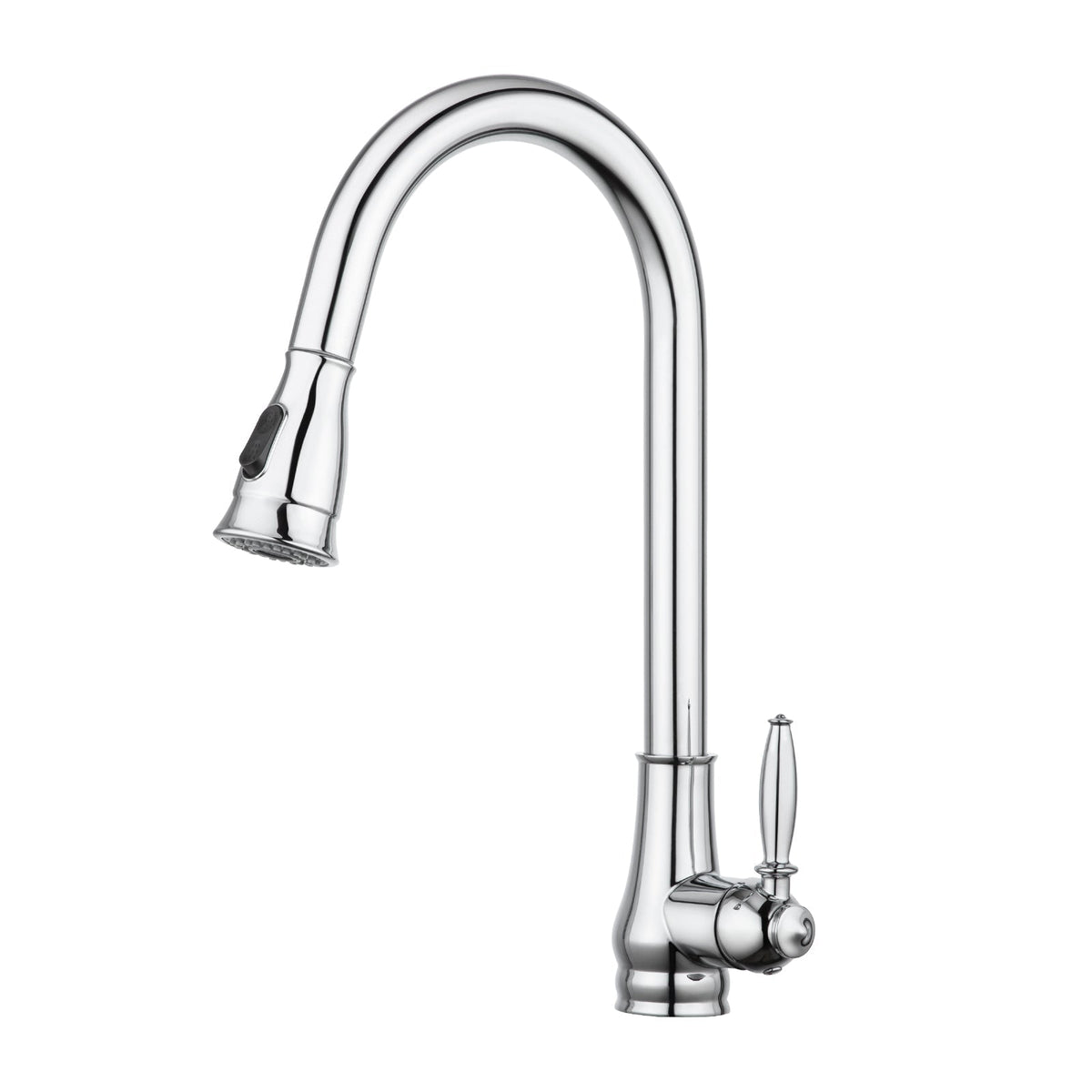 Pull-Out Kitchen Sink Mixer Tap, Chrome Vintage Style, Gooseneck Kitchen Tap with Pull-Down Spray Head & Side Lever, for Kitchen & Laundry Sinks