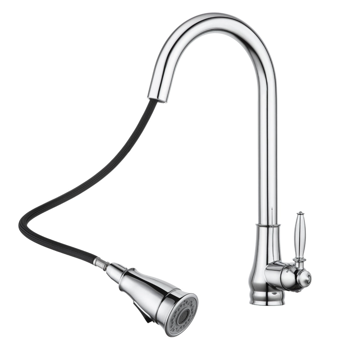 Pull-Out Kitchen Sink Mixer Tap, Chrome Vintage Style, Gooseneck Kitchen Tap with Pull-Down Spray Head & Side Lever, for Kitchen & Laundry Sinks