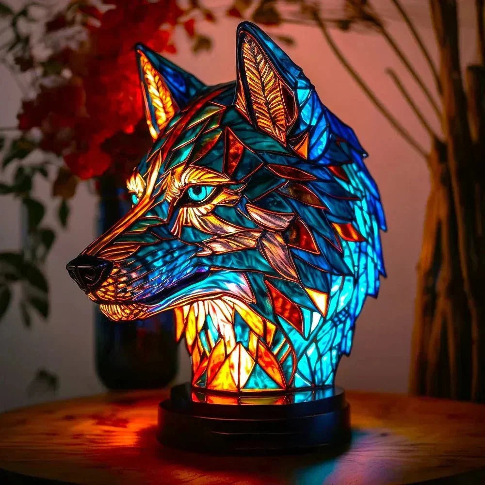 Animal Design Table Lamp, Stained Glass Effect, Wolf, Lion, Owl, Elephant, Turtle or Sheep Decorative Night Light for Bedroom, Living Room & Desk