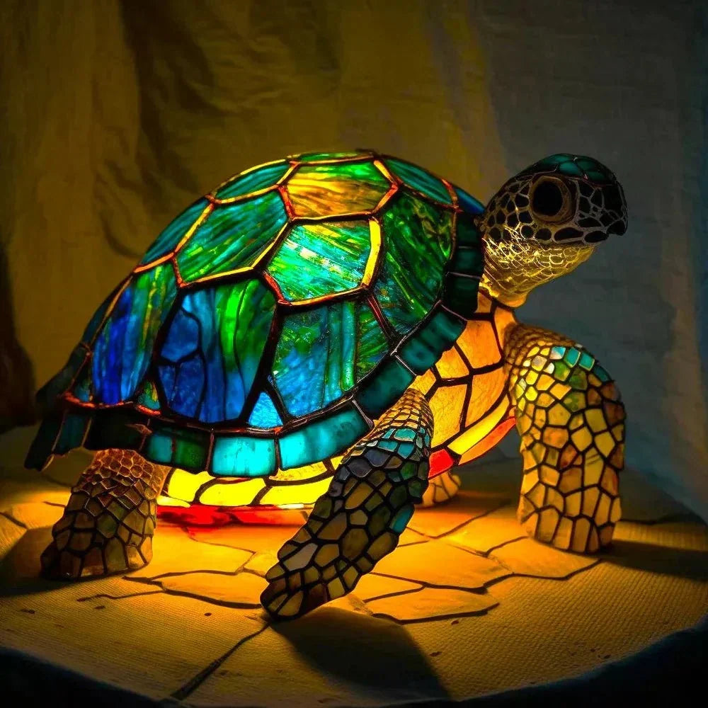 Animal Design Table Lamp, Stained Glass Effect, Wolf, Lion, Owl, Elephant, Turtle or Sheep Decorative Night Light for Bedroom, Living Room & Desk