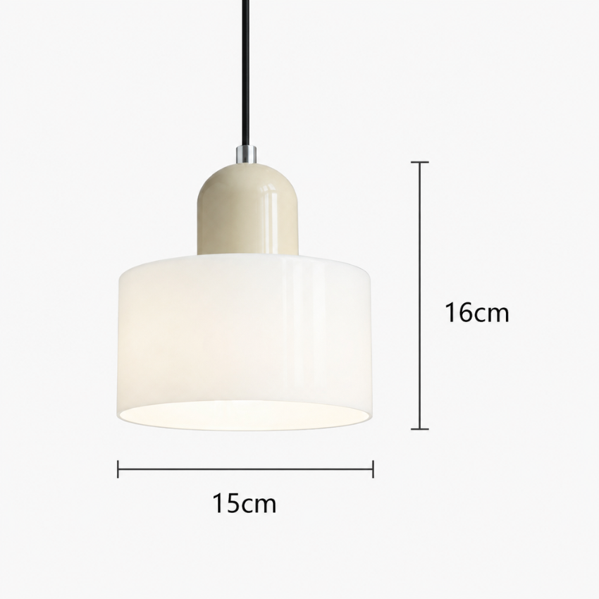 Coloured Glass Bauhaus Pendant Light, Small Retro Hanging Lamp for Kitchen Island, Dining Table & Living Room, Adjustable Cord, E27, Ø15cm