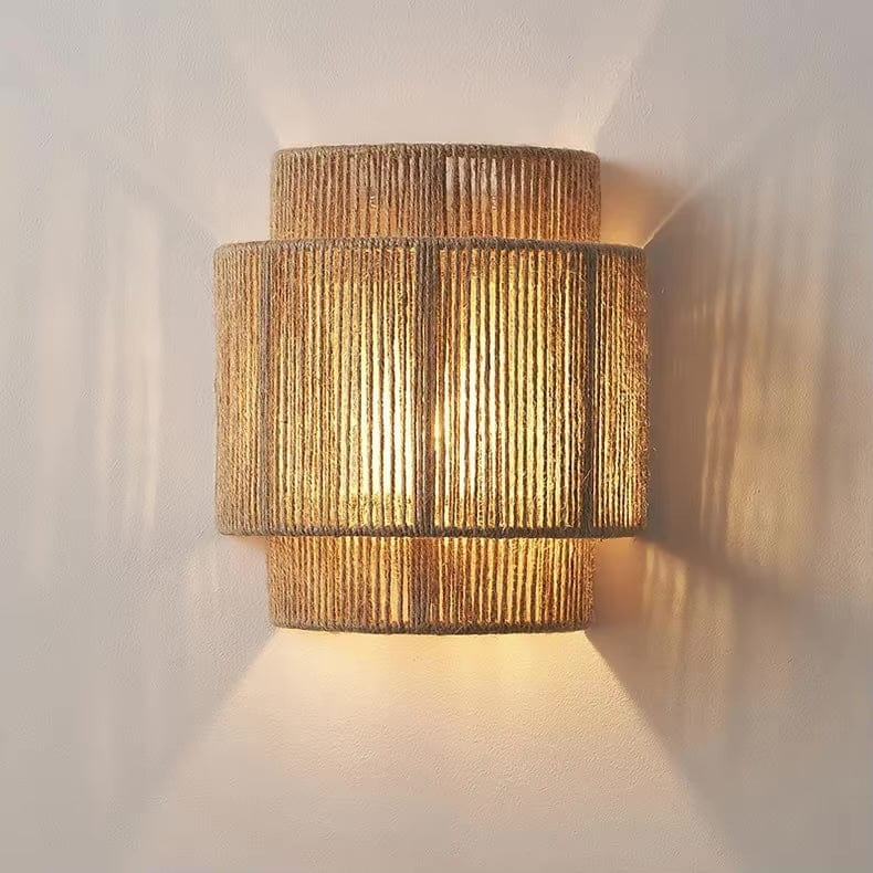 Handwoven Rattan Bamboo Wall Light, Natural Boho Wall Lamp with E27 Bulb Included, for Bedroom, Living Room, Kitchen & Hallway, Rustic Style, 25cm