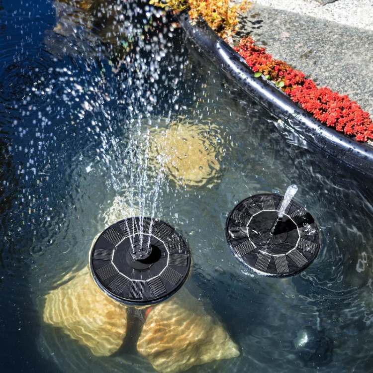 Floating Solar Fountain Pump for Garden Ponds and Bowls, Cordless Solar Water Feature with Interchangeable Spray Heads, for Bird Baths & Patio, Ø16cm